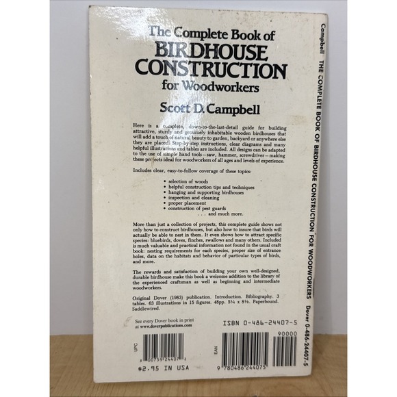 1984 The Complete Book of Birdhouse Construction Scott D Campbell Woodworking - Picture 3 of 3